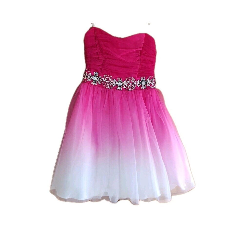 B Darlin Ombre Pink to White, Short, Strapless Dress